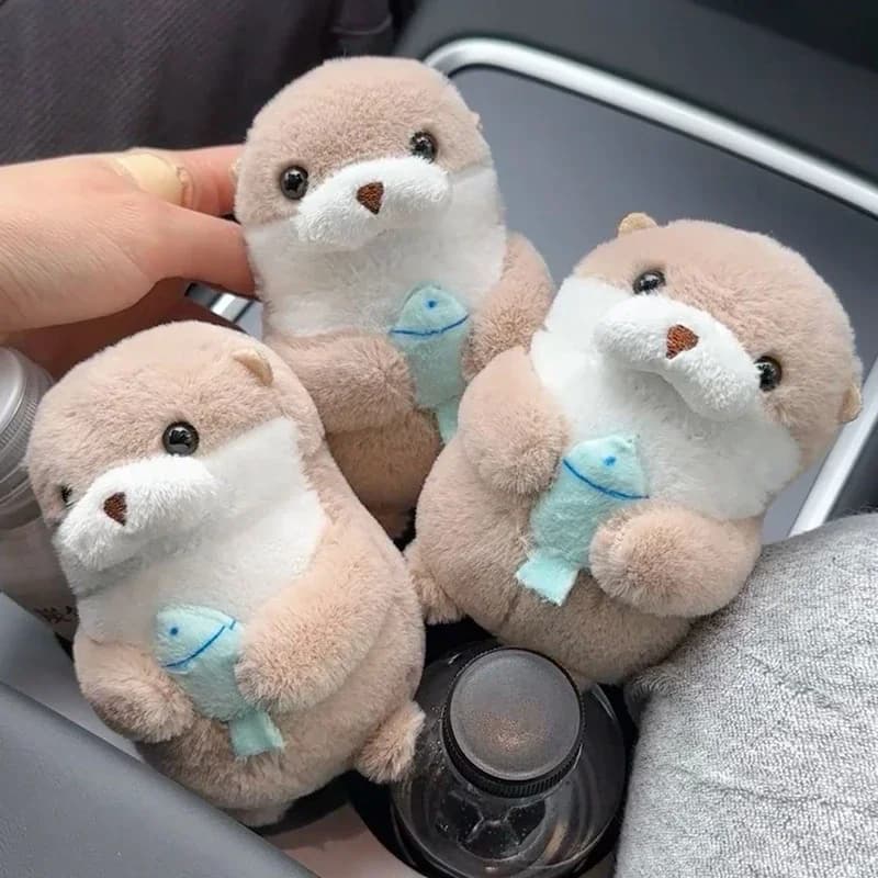 Cute Little Otter Holding Fish Keychain Funny Pendant Keyring Friends Gift Backpack Hanging Pendant Key Doll Toy Gifts