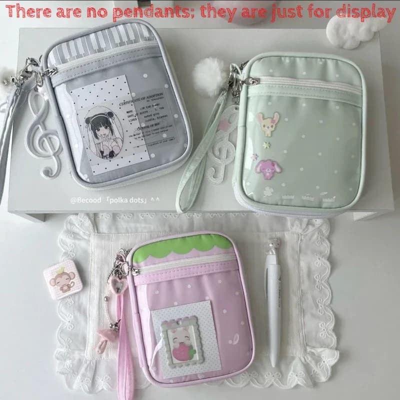 Cute Polka Dot Pen Case Transparent Window Display Storage Pouch Multi-function Card Bag Passport Holder Cosmetic Pouch Wallet