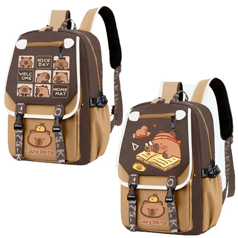 Kawaii Capybara Elegante kaki Zaino per bambini Borsa da scuola Zaino casual Adolescenti Ragazzo Ragazza Borsa a tracolla Zaino per bambini