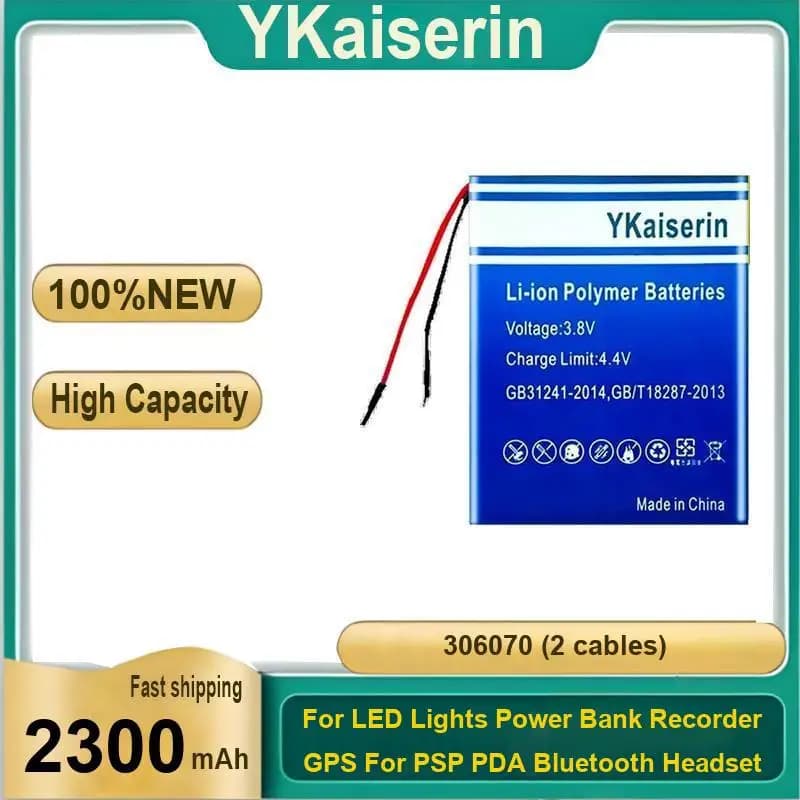 Robust Battery 306070 2 Cables For Led Lights Power Bank Recorder Gps Psp Pda Bluetooth Headset 2300Mah