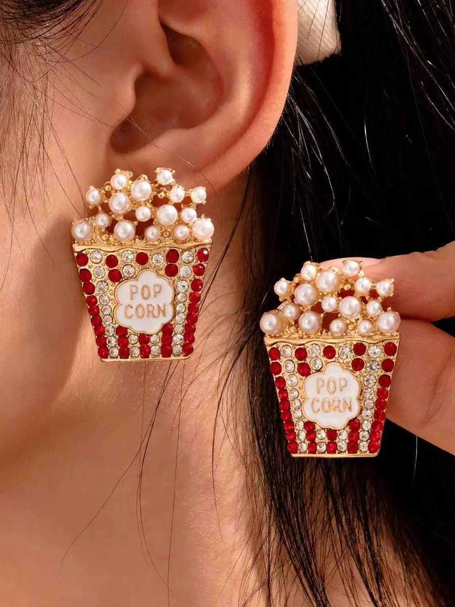 Exaggerated Rhinestone Faux Pearl Popcorn Stud Earrings For Parties Celebrations