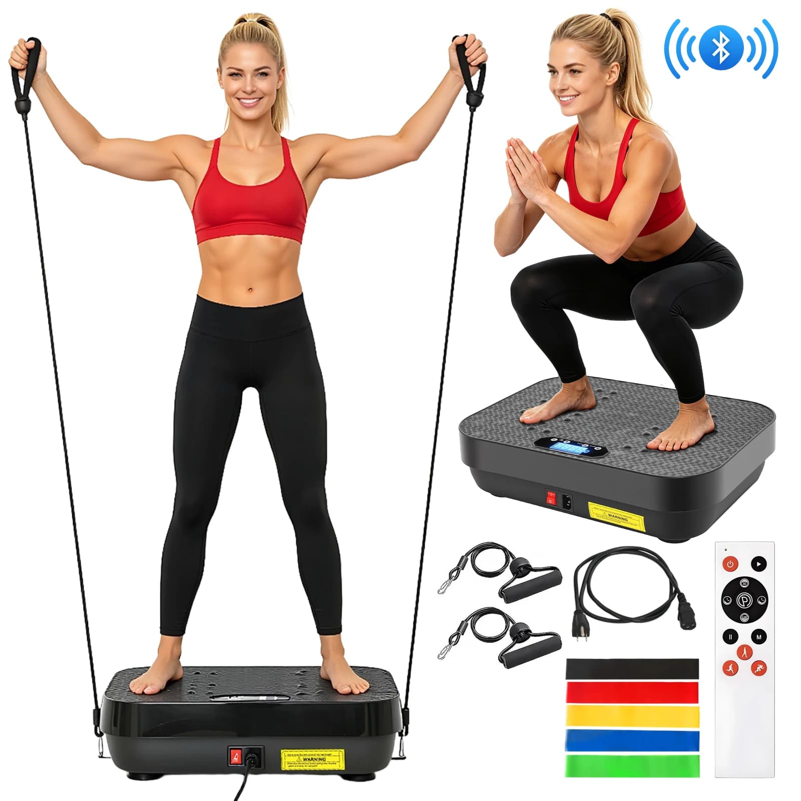 Vibration Plate Exercise Machine Portable Whole Body Workout Trainer 10 Auto 200 Manual Speed Settings with Wireless Remote and Bluetooth Music Function for Home Fitness Weight Loss Muscle Toning