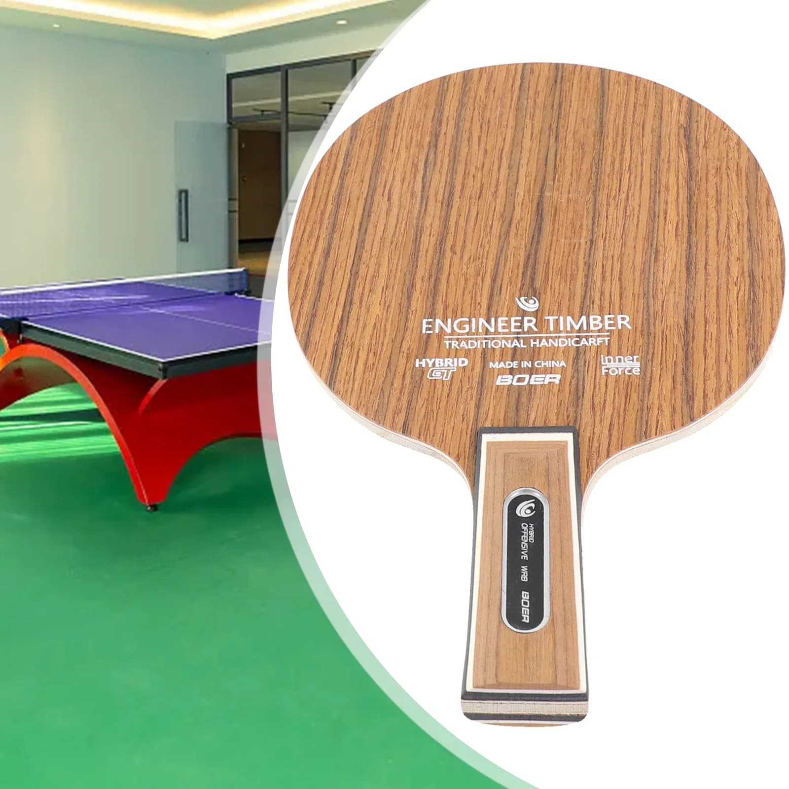 Racchetta da Ping Pong Professionale con Manico Corto, 5 Strati, 6.2mm in Ebano, Funzionale, Nero+Giallo