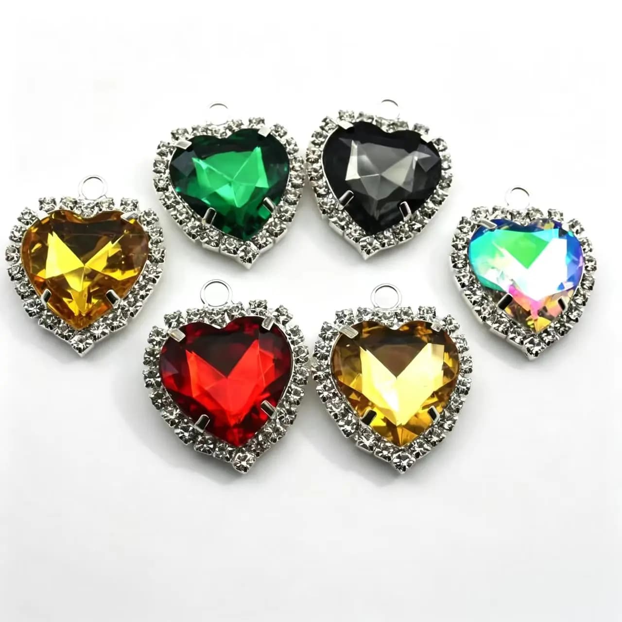 10Pcs Heart Crystal Rhinestone Charms 3.2×3.7cm Silver Rim Acrylic Pendant DIY Earrings Bikini Buckle Clothing Decor Jewelry Mak