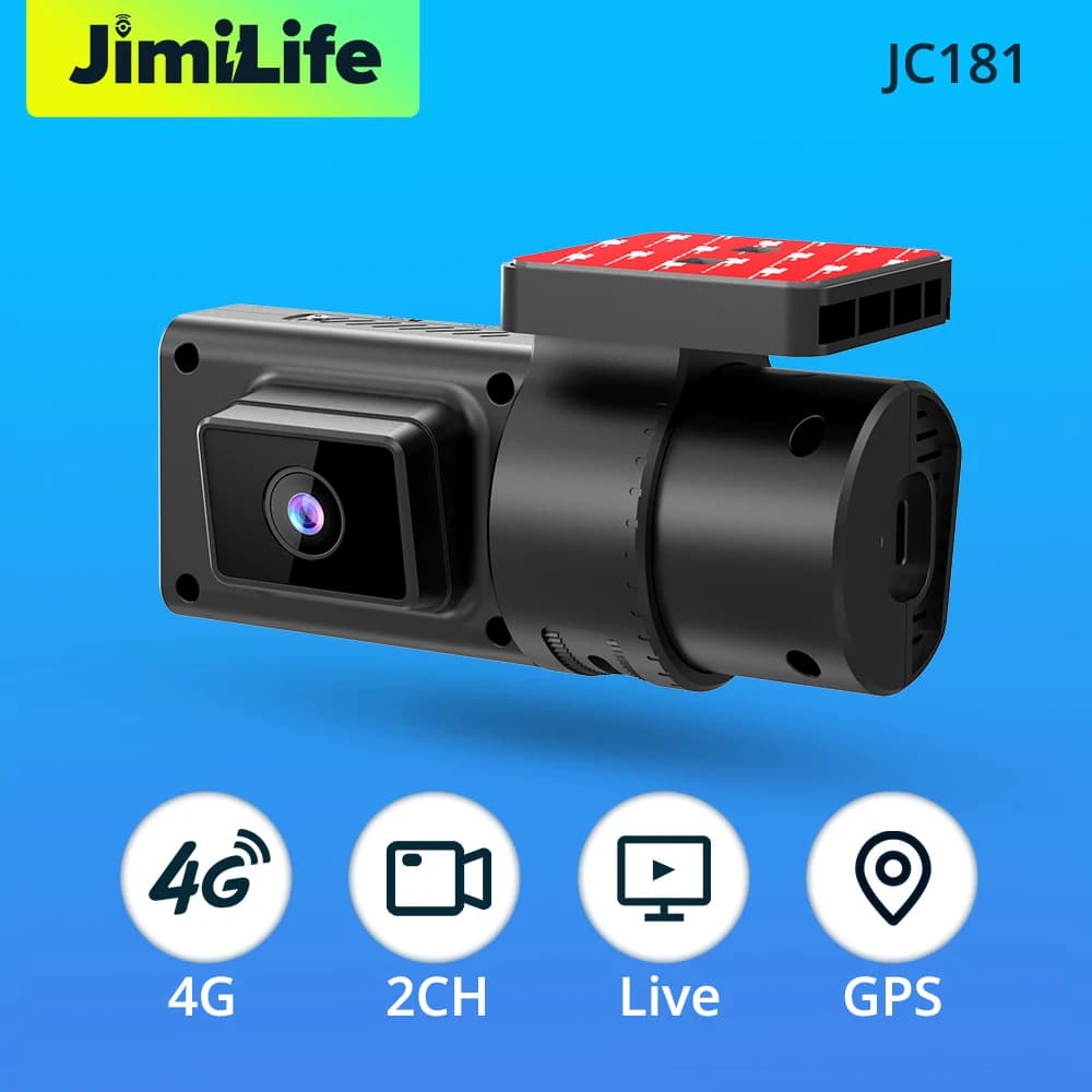 Jimi JC181 Mini Dash Cam 4G with Live Streaming, Front and Interior Camera for Auto, WiFi Hotspot, GPS Tracking, Multi- Alarm, DVR, Free App and Web