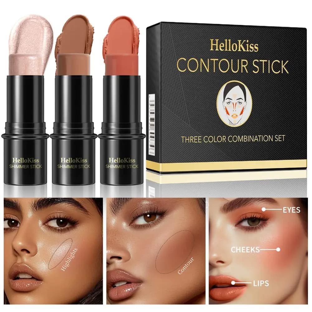 Set di 3 Stick Contorno in Crema, Stick Contorno e Illuminante a Lunga Durata, Stick per Trucco Opaco in Crema per Creare un Contorno Facciale Naturale