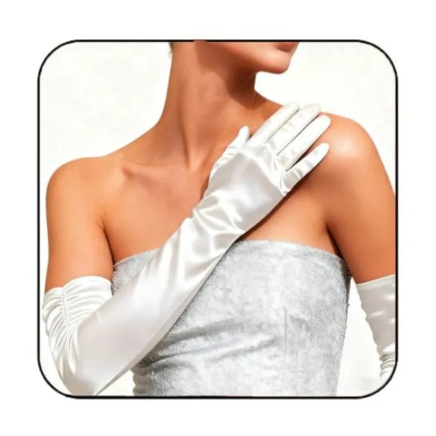 Satin Elbow Length Pearl Opera Gloves for Women