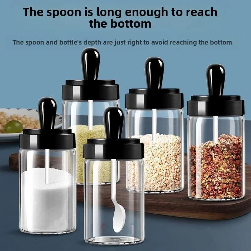 Set di Barattoli per Spezie da Cucina, Contenitori per Conservazione, Bottiglie per Condimenti, Saliera in Plastica con Coperchio
