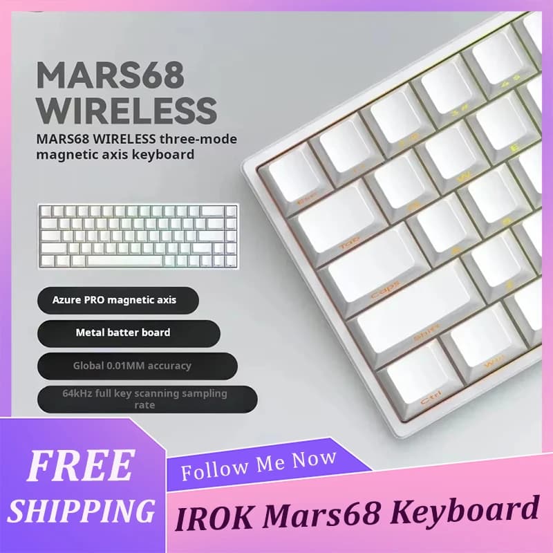 Tastiera Meccanica Wireless IROK Mars68 PRO con Switch Magnetici E-sport, RGB, Lunga Durata della Batteria, Hot Swap Personalizzabile, Accessori per Gaming