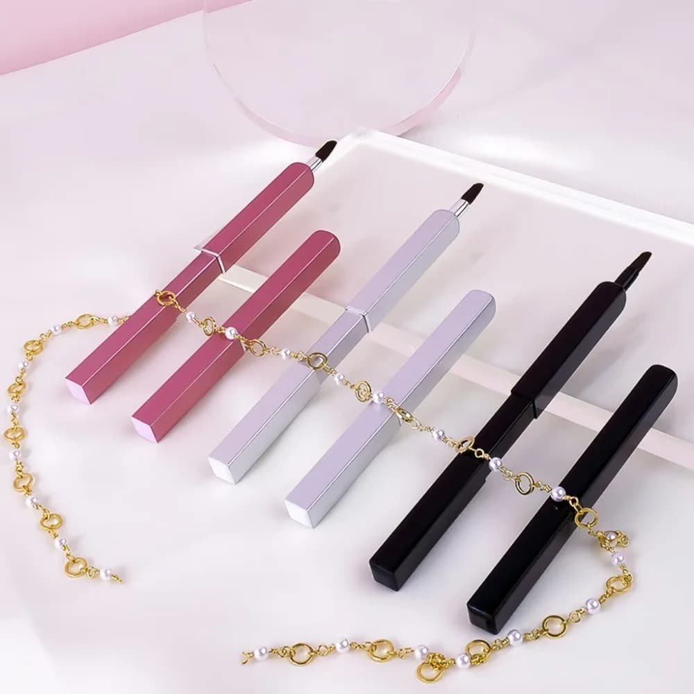 Caldo! Pennello per labbra retrattile Asta di metallo Setole in fibra fine Nastro nero Rosa Mini rossetto portatile Lucidalabbra Smalto Strumenti per il trucco