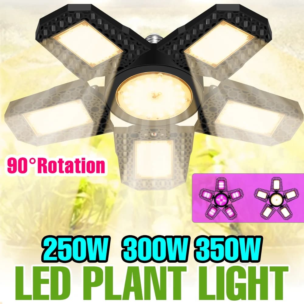 Lampada LED Pieghevole a Spettro Completo 350W E27/E26 per Coltivazione Indoor, Illuminazione per Serre e Tende, per Semi, Vegetali e Fiori
