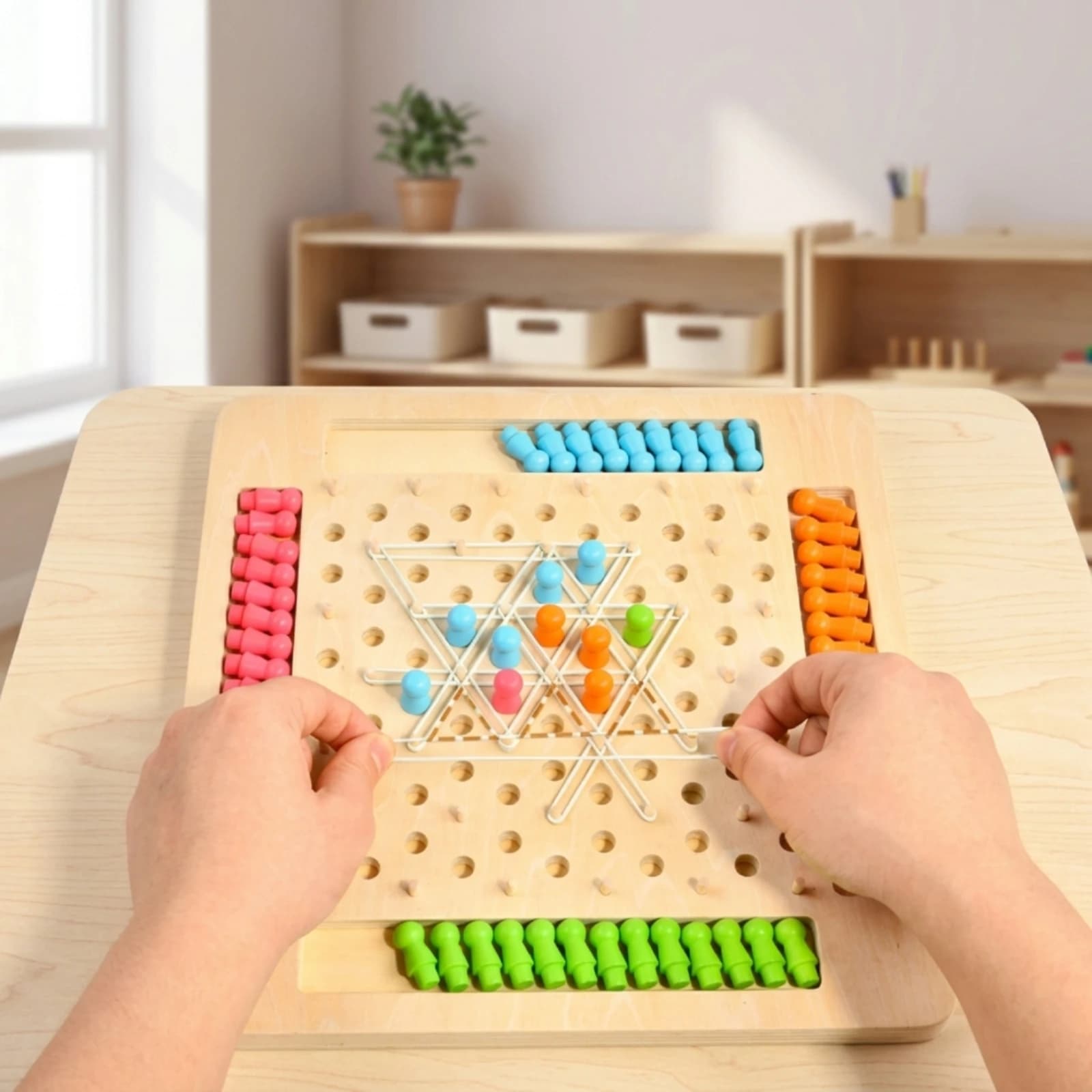 Triangular Peg Board Elastic Bands Wooden Triangle Game Triangle Peg Game Classic