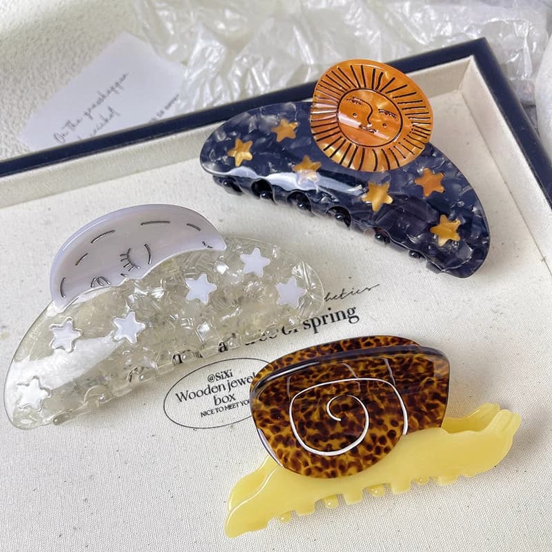 Creative Funny Acetate Sunflower Star Snail Hair Clip Claw For Women Medieval Sun Female Shark Hairpin Hair Accessories Tool