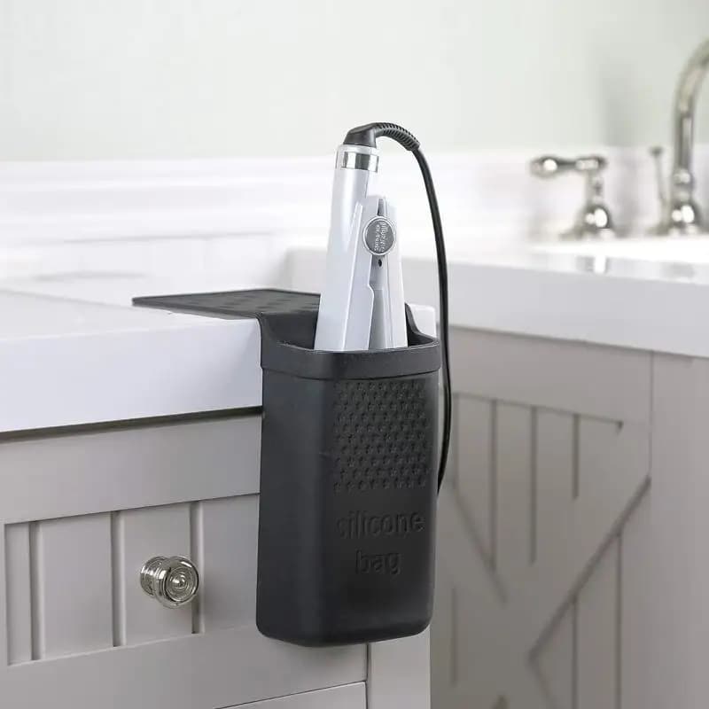 Curling Iron Storage, Hair Straightener Silicone Storage Bag,anti-hot Insulation Cover,glass Suction Cup Storage Hanging Bag