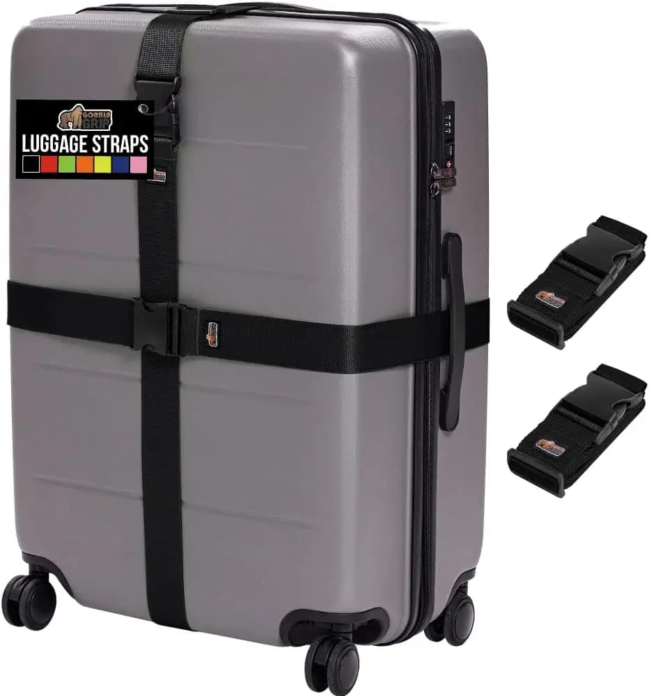 Cinghie Regolabili Resistenti per Valigie, Connettore per Cinghie da Viaggio Facile da Identificare, Mantiene le Borse Insieme, Confezione da 2, Nero