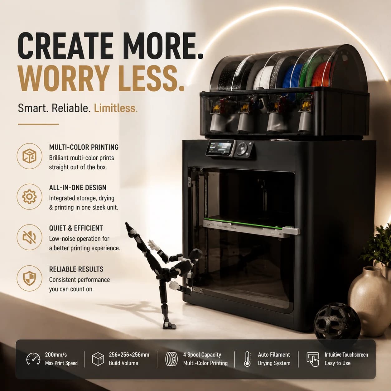 Original Bamboo Lab P1S Combo 3D Printer, 16-Color Multicolor Printing, High-Temp FDM Ready, Fast Shipping, Auto-Calibration
