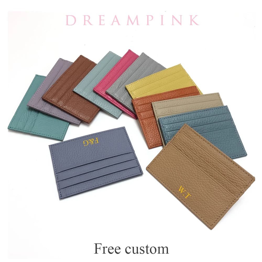 Porta carte personalizzato in vera pelle al 100% per feste, anniversario, regalo personalizzato, donna, uomo, mini portafoglio, porta carte di credito sottile