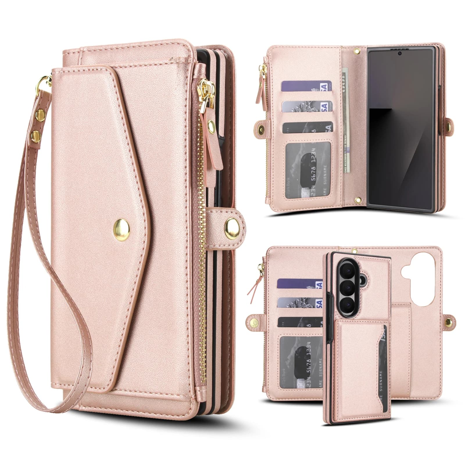 Fashion Crossbody Leather Phone Case for Samsung Z Fold 7 6 5 Multi-functional All-in-One Card Holder Shockproof Portable Cover