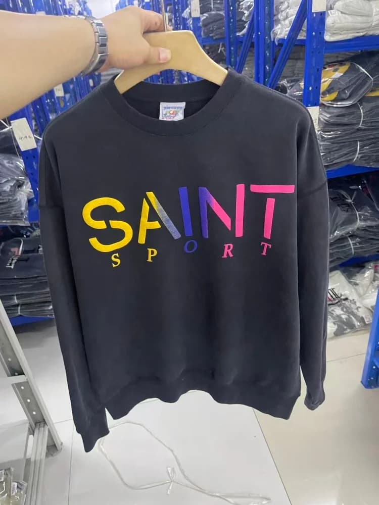 Saint Simple Colorful Letter Print Men's Hoodie Loose Fit Round Neck Casual Sweatshirt