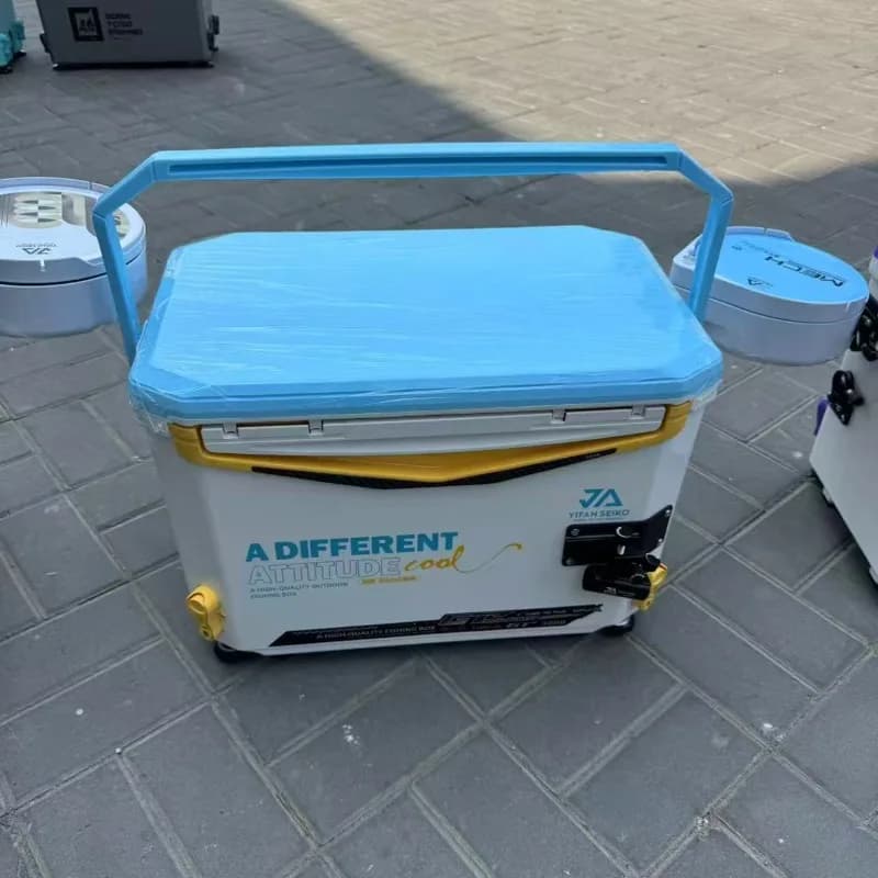Fishing Cooler Box with Seat & Bait Tray, Large Capacity Lightweight Insulated Thickened Tackle Storage for Outdoor Anglers