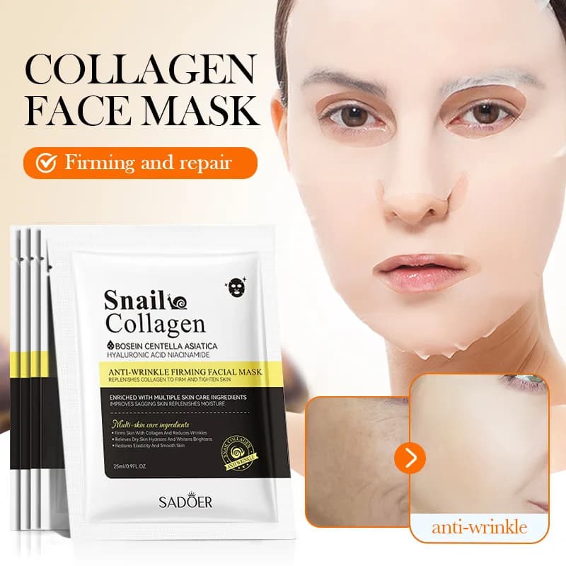 SADOER Maschera Viso al Collagene di Lumaca 5pz/set Antirughe Rassodante Idratante Maschere Facciali Cura della Pelle