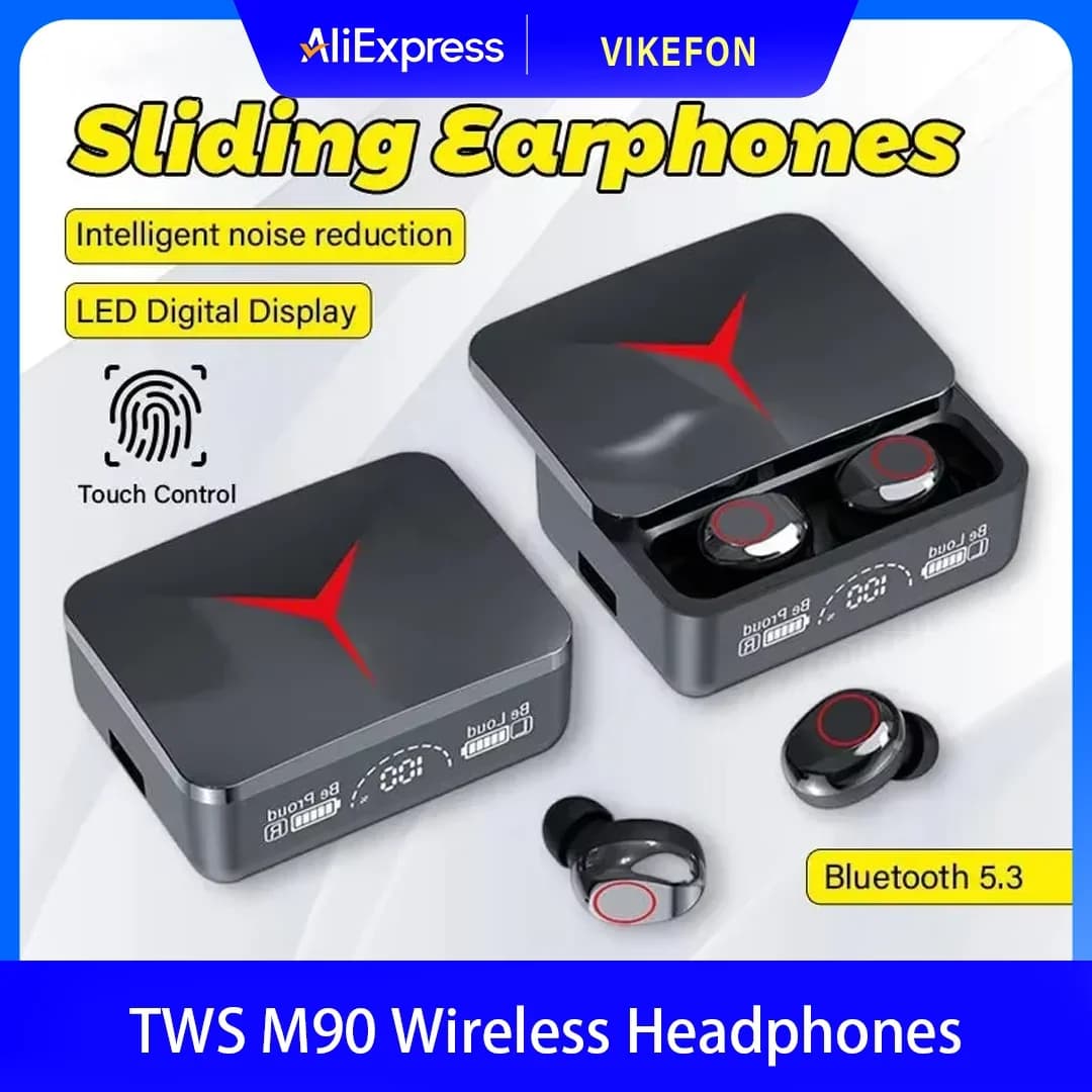 M90 TWS Bluetooth 5.3 Wireless Headphones Touch Control HIFI Stereo Gaming Headphones Sound noise reduction with microphone