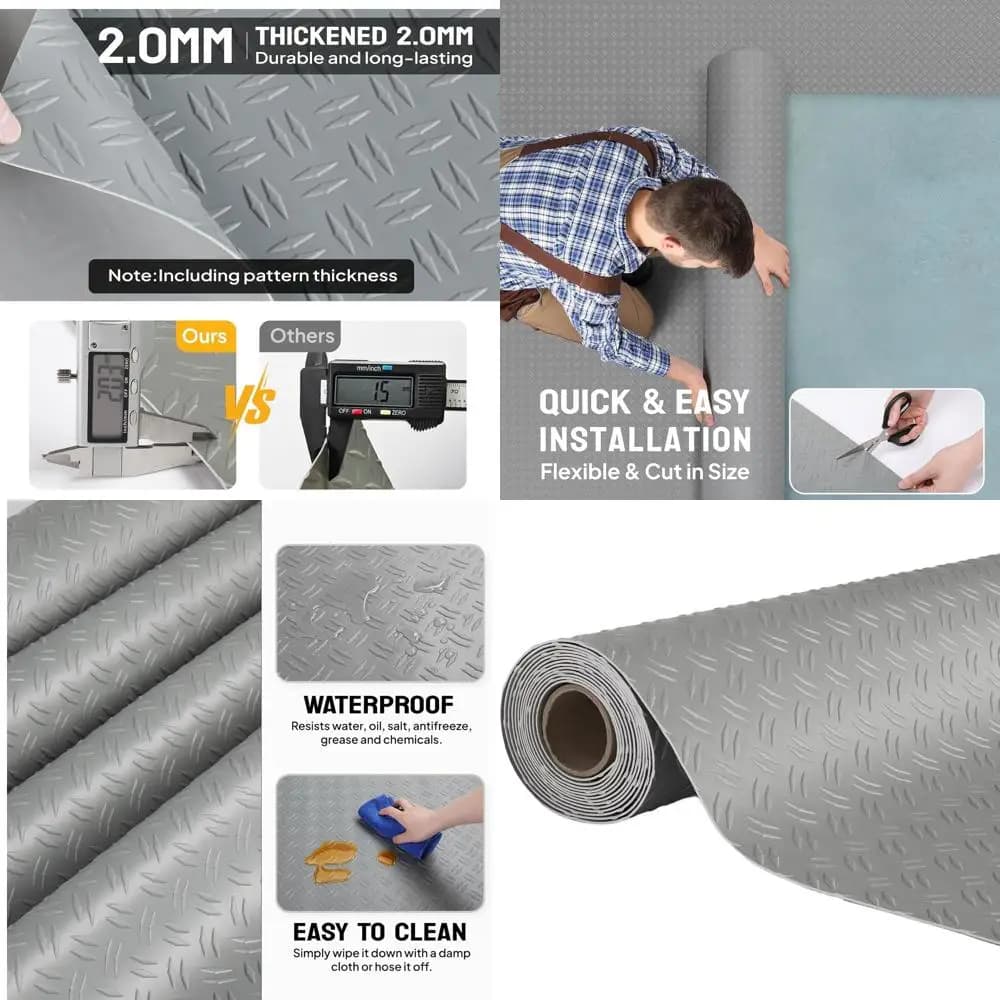 Reinforced Square PVC Garage Carpet, 7.5x20ft, for Auto, SUV and Compact Vehicles