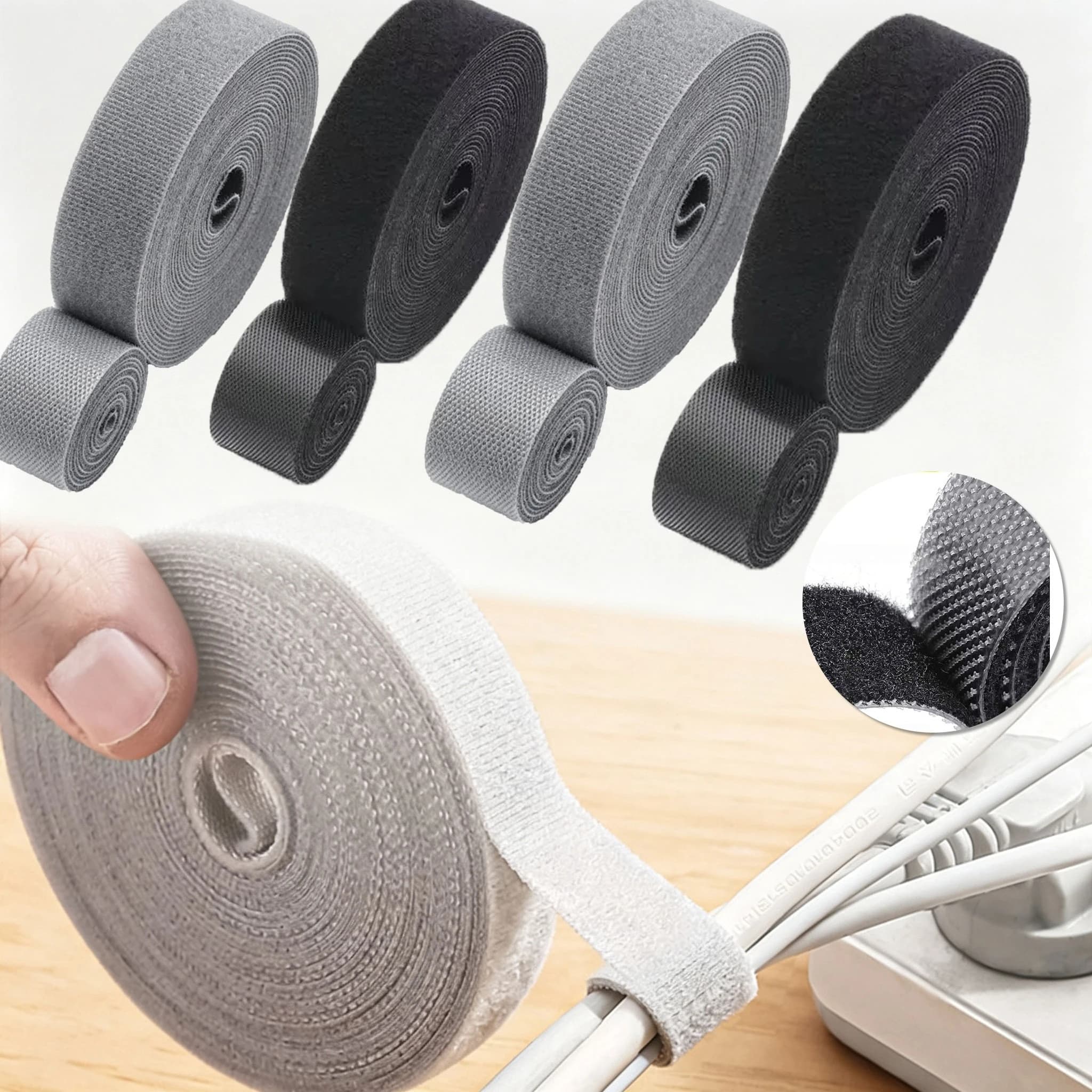 1-20m 1.2cm Width Cable Organizer Cable Management, Reusable Removable Wire Winder Tape Earphone Mouse Cord Management Ties
