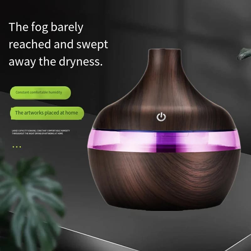 Umidificatore Elettrico Diffusore di Aromi in Legno, Umidificatore ad Ultrasuoni per Oli Essenziali, Generatore di Nebbia Fredda per Casa 300ml