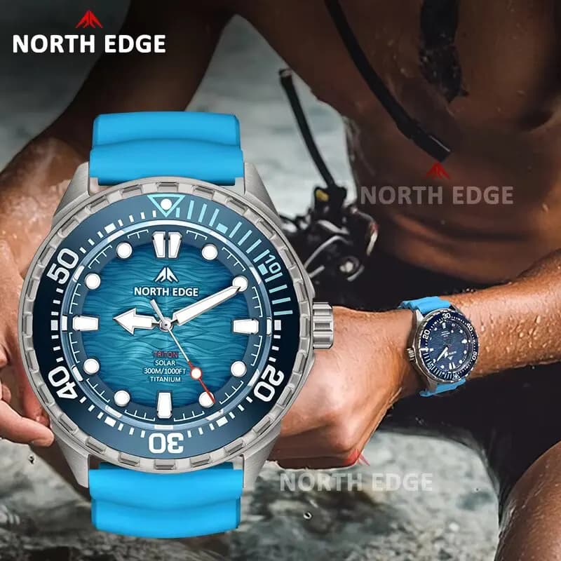 NORTH EDGE 2025 NEW+ TRITON-TI Diving watch at the Titanium in Solar Energy, Watches at the Luxury Quartz for Men, Waterproof 300M, 180+ Autonomy Days