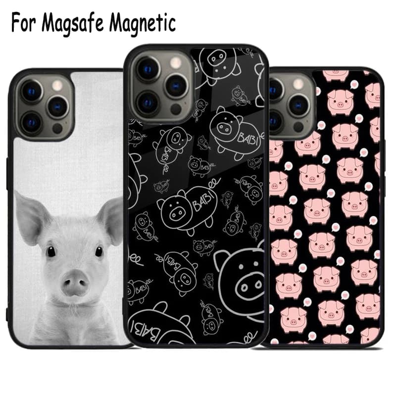 Custodia per telefono con ricarica wireless a forma di simpatico maialino per iPhone 17 Air 15 16 16e 14 13 11 12 Pro Max Plus, cover magnetica Magsafe con paraurti