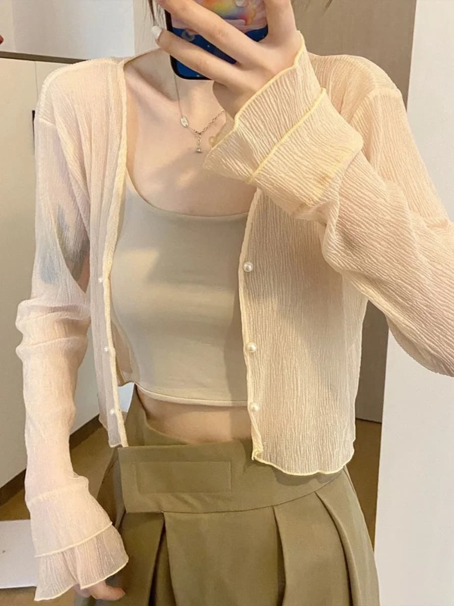 Cardigan sottile da donna, abbigliamento per la protezione solare, scialle estivo, capospalla senza maniche, tuta a maniche lunghe, colletto quadrato, lunghezza normale