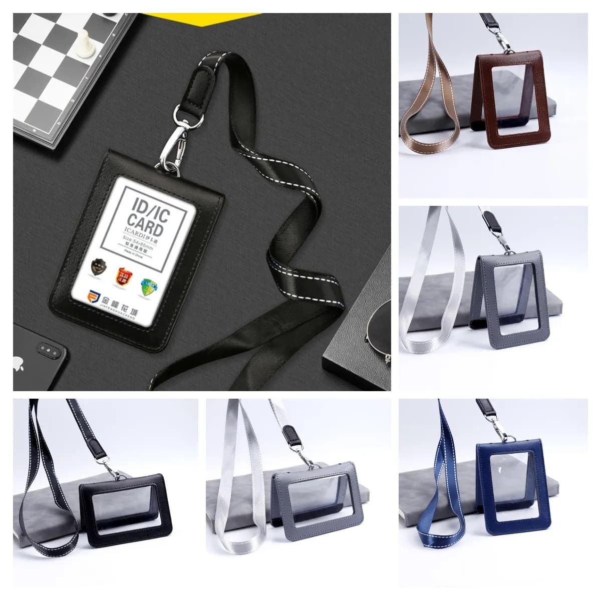 Nuovo 1pc porta Badge in pelle trasparente su entrambi i lati porta Badge identificativo porta carte pieghevole porta carte Anti-smarrimento forniture per ufficio scolastico