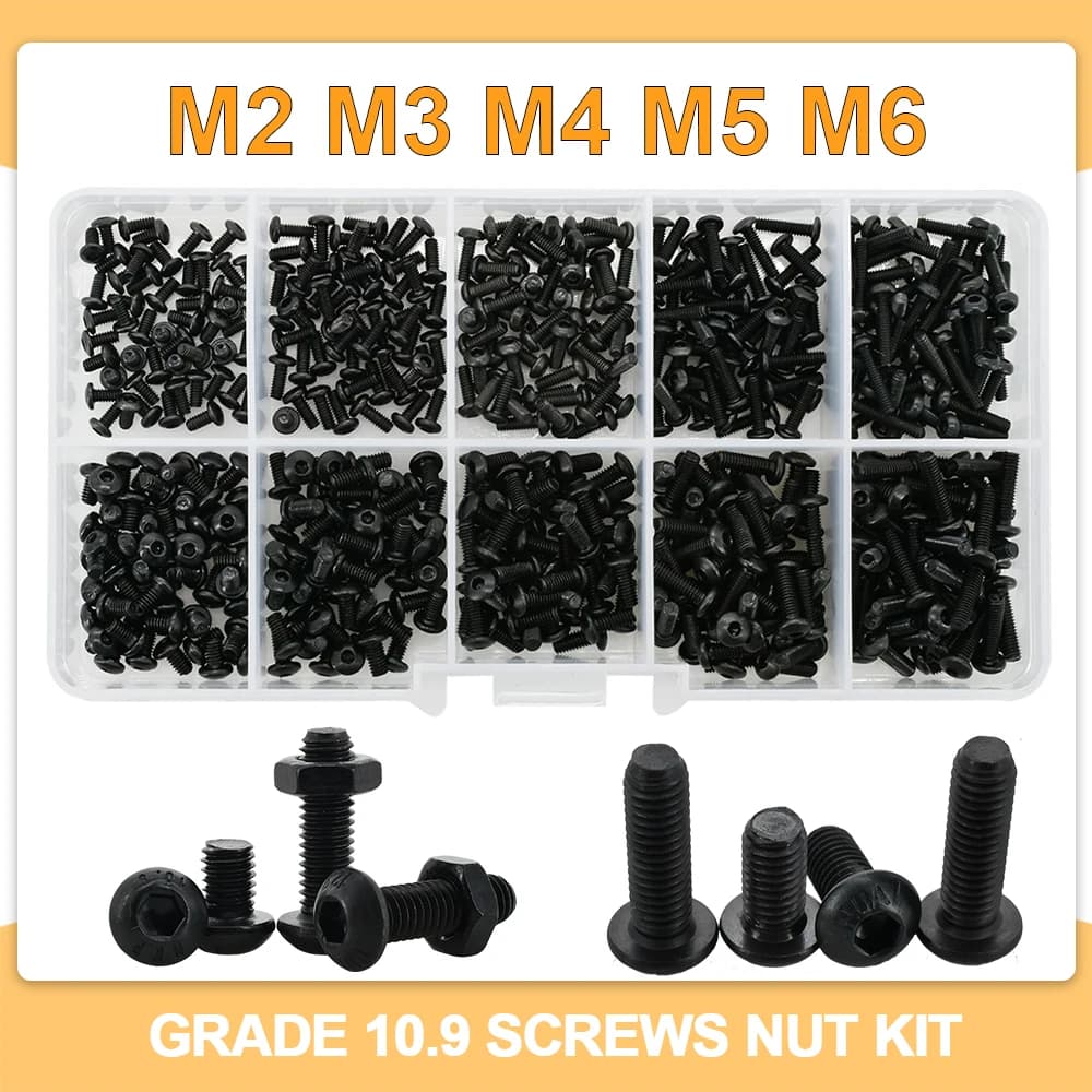 Viti Socke esagonali a testa tonda di grado 10.9 M2 M3 M4 M5 M6 bulloni per carenatura motore ISO7380 Kit dado a brugola esagonale in acciaio legato nero