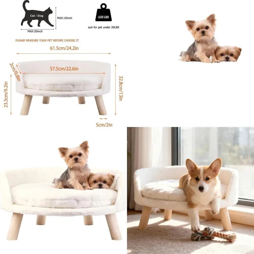 Elegante Cuccia per Animali su Gambe in Legno, Lettino Impermeabile per Gatti con Cuscino, Cuccia Compatta per Cani e Gatti