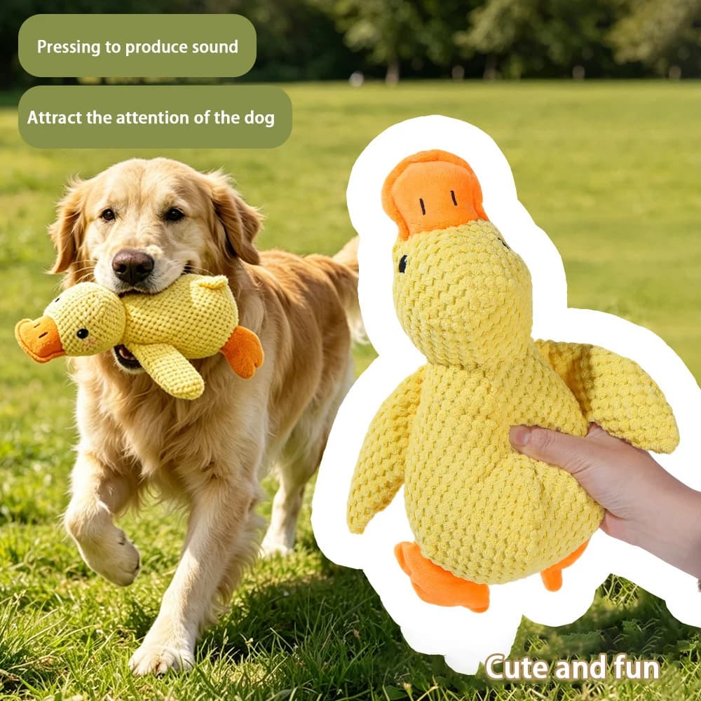 Dog toy plush yellow duck with biting feature, for teeth grinding and noise-making, a great relief tool for cats and pets