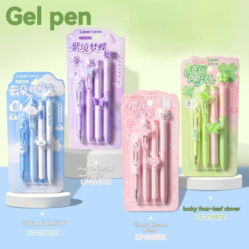 4PCS Fragrance Gel Pen Fragrance Curing High Beauty Ins Smooth And Fast Drying ST Student Brush Question Black Pen