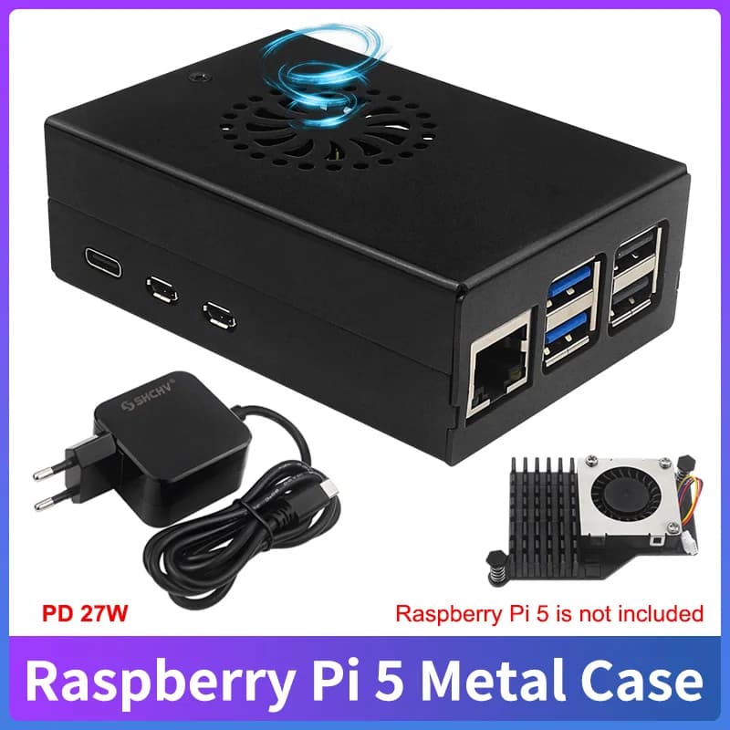 Raspberry Pi 5 Metal Case Black Metal compatible with active cooling device Optional power housing for Raspberry Pi 5 RPi