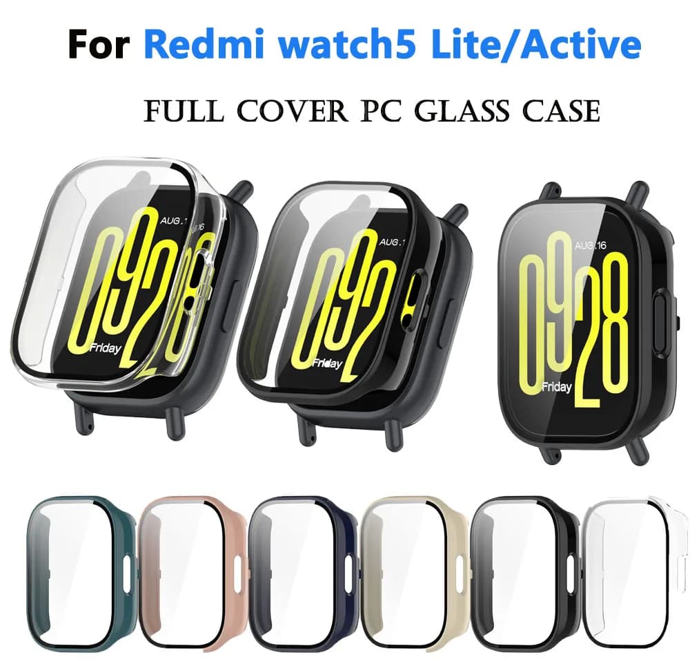 Custodia in vetro per PC per Redmi Watch 5 Active /5 Lite Smart Watch cinturino protezione schermo pellicola paraurti per accessori Xiaomi Shell