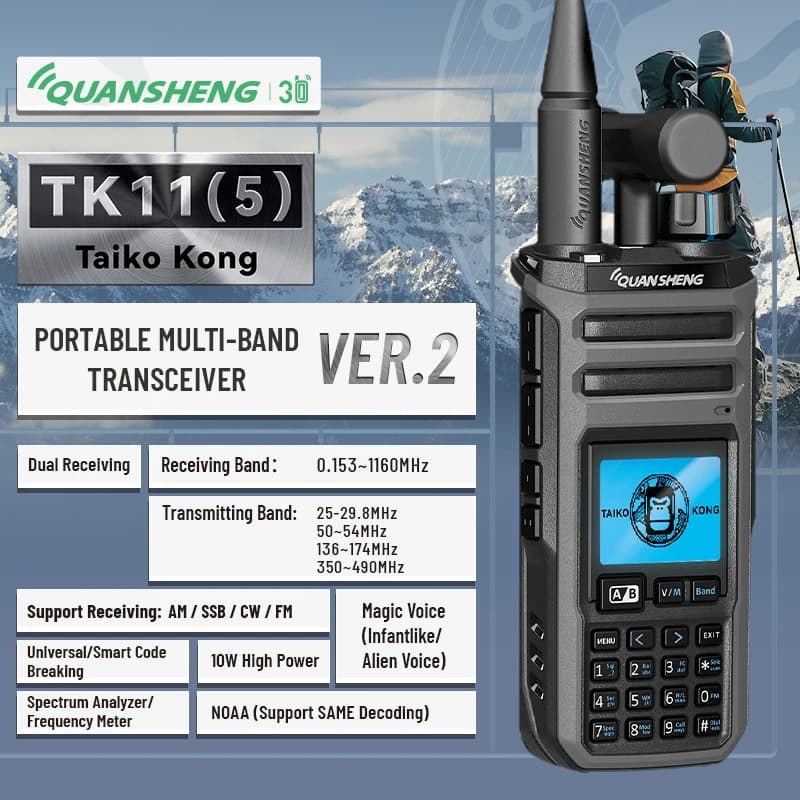 Quansheng TK11(5) VER.2 Walkie Talkie Two Way Radio Long Range 10W Transceiver Ham Amateur Shortwave Receiver AM FM SSB CW NOAA