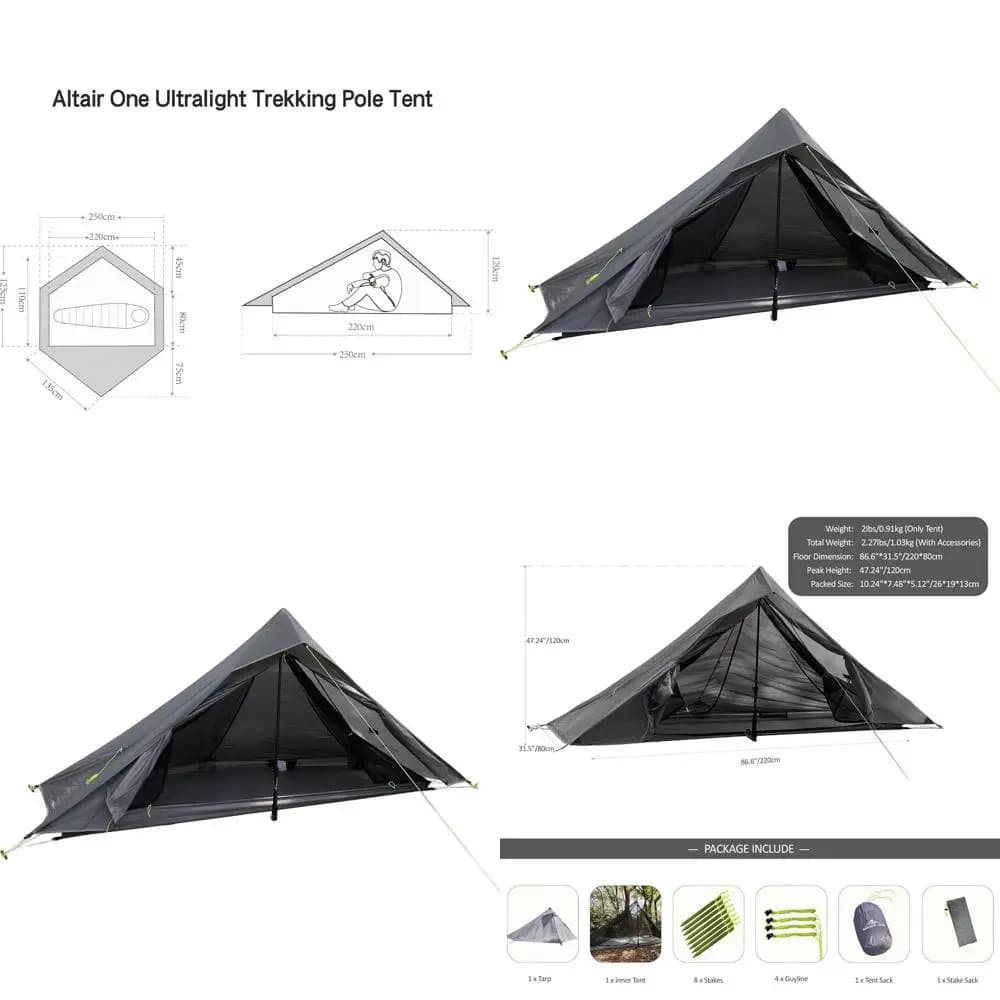 Ultralight Tent for 1 Person with Trekking Palo, Nylon SIL Waterproof, Double Parete, Refuge for Backpacking 3 Seasons