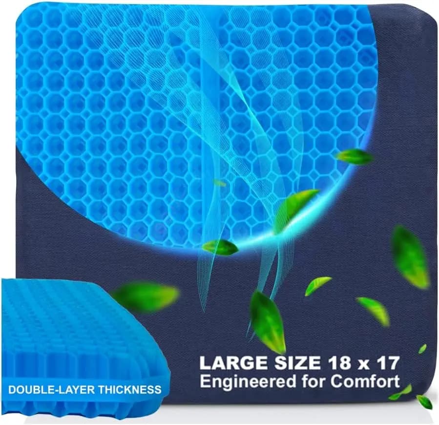 Large Gel Seat Cushion for Long Sitting, Cooling Orthopedic Cushion for Office Chair, Sciatica & Coccyx Pain Relief, Non Slip