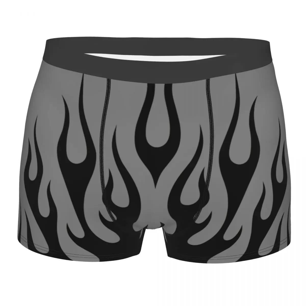 Custom Black Fire Flames Pattern Boxers Shorts Men Briefs Underwear Cool Underpants