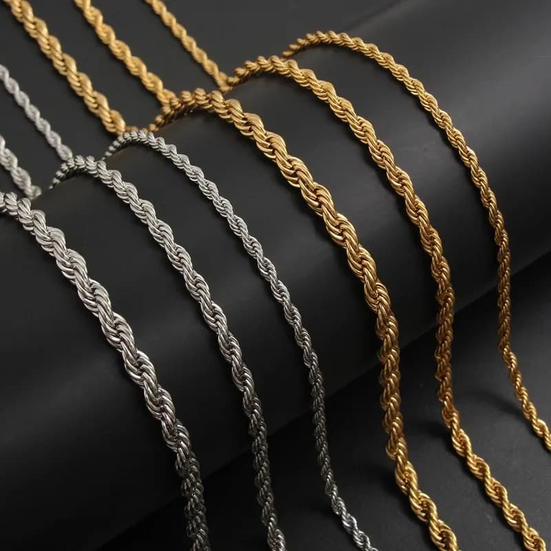 Collana Lunga Unisex con Corda e Catena a Cerniera in Acciaio Inossidabile
