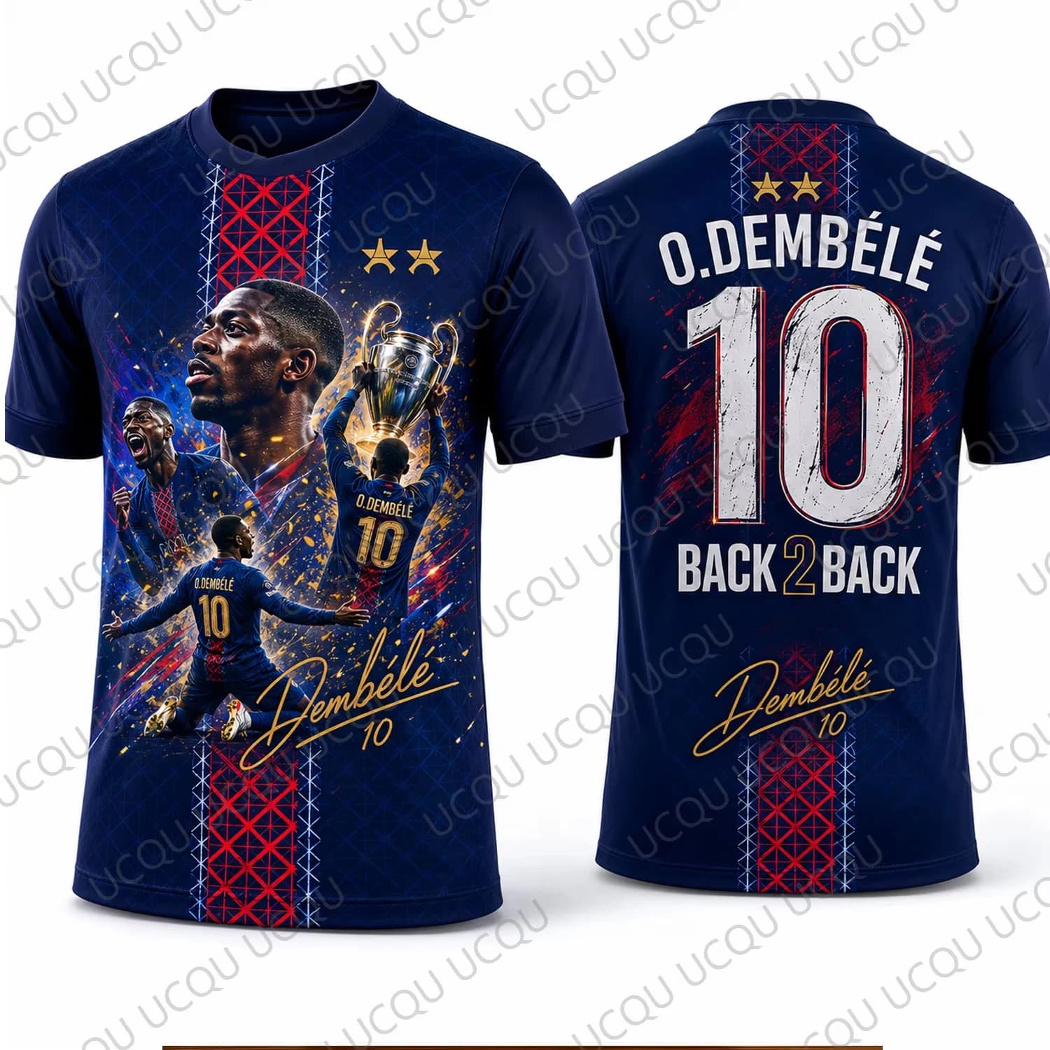 Unisex Club Soccer Jersey Dark Blue Red Grid Trophy Player Collage Back No.10 Star Decor Signature 2026 Crest Fan Football Shirt