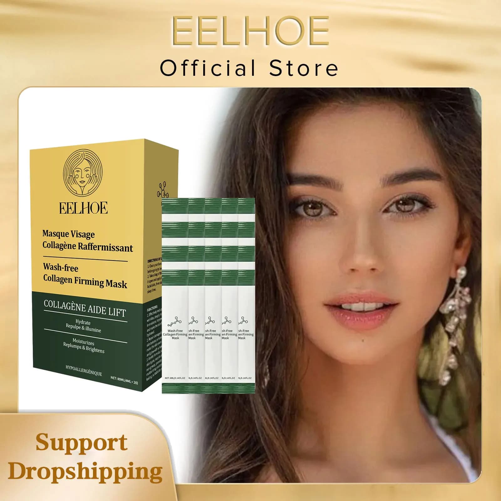 EELHOE collagen firming mask without moisturizing skin care rejuvenation mask in disposable moisturizing sheets with hyaluronic acid