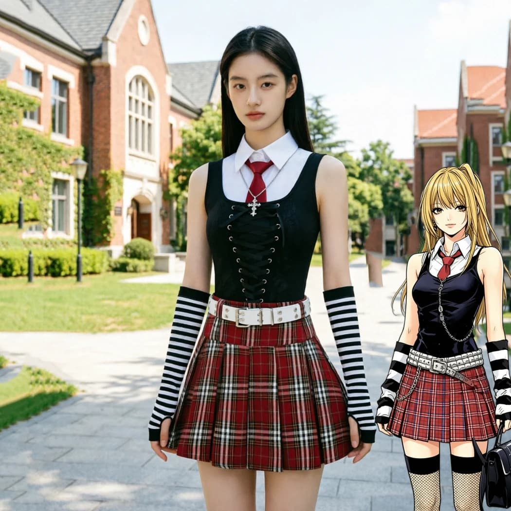 Anime Death Note‌ MisaMisa Cosplay Costume Women Gothic Shirt Vest Red Plaid Skirt Set JK Uniform Halloween Carnival Clothes