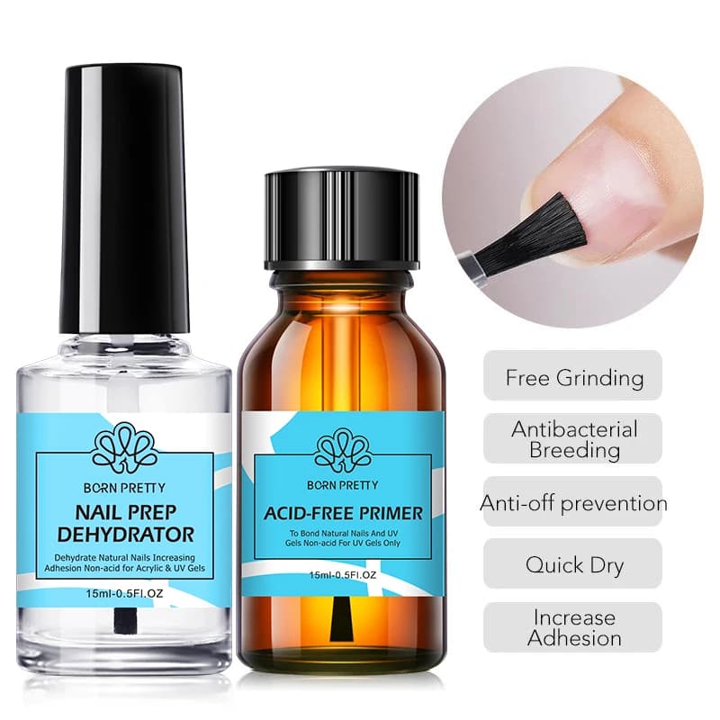 BORN PRETTY 2pc 15ml Nail Primer & Nail Prep Dehydrator No Need Lamp to Dry Natural Dry Long Lasting Nail Art Functional Gel