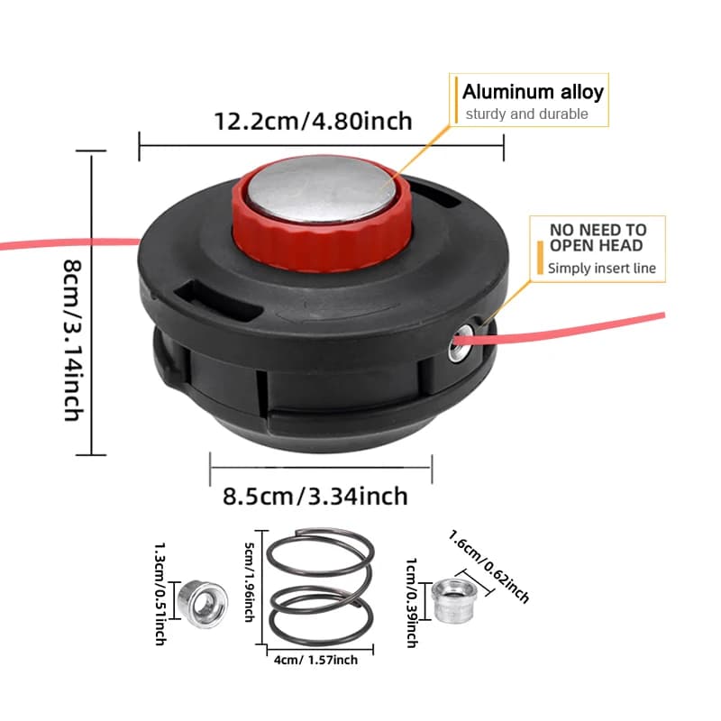 1Pc New Bearing Grass Trimmer Head, Mounting Hole M10X1.25Mm, Includes 1 High-Quality Spring and 2 Aluminum Cable Clips, More Durable Bearing Design, No Need to Open the Cover to Thread the Line, Easy to Release the Line with Light Pressure, High-Temperature Resistant Design, Suitable for Garden Weeding, Garden Mowing, Lawn Trimming, Ideal Lawn Care and Maintenance Tool