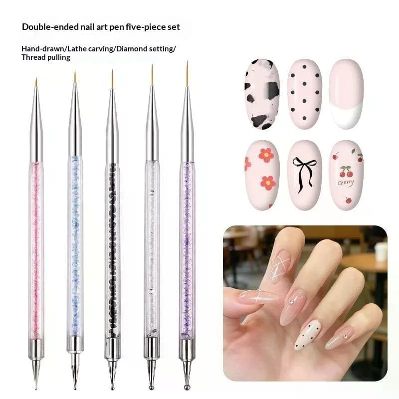 5Pcs Rhinestone Picker Stripe Liner Brush Set Nail Painting Pen Dotting Tool Art Accessories Beauty